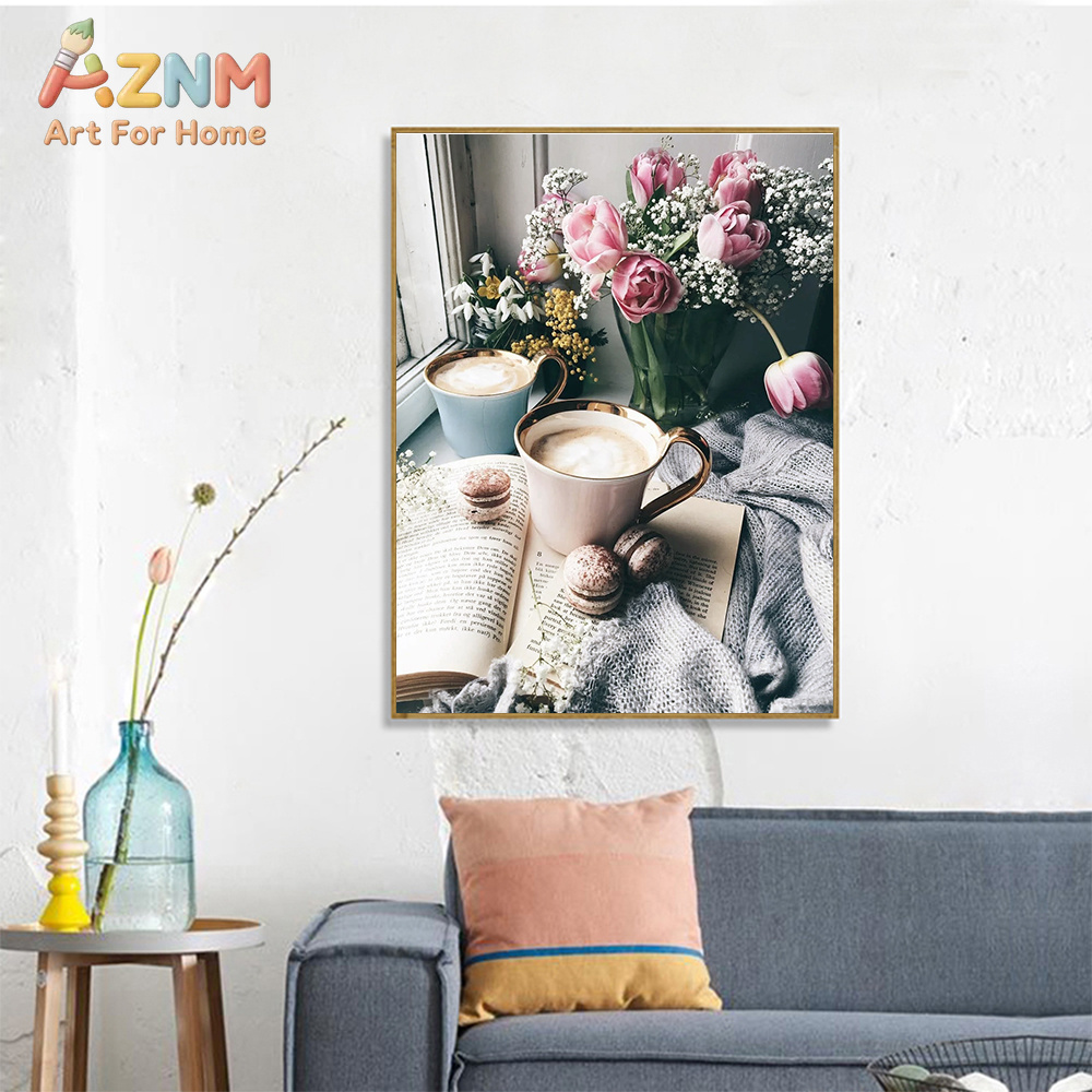 AZNM 아늑한 커피 로즈 캔버스 벽 예술, 따뜻한 컵 - Photography Coffee 리뷰 및 가격